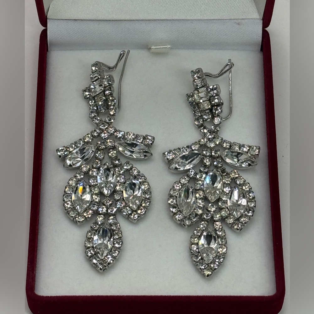 Judith McCann Vtg 40s Wingback Crystal Chandelier Earrings